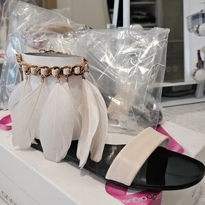 Feather & Chain Ankle-Detail Flat Sandal in Blush